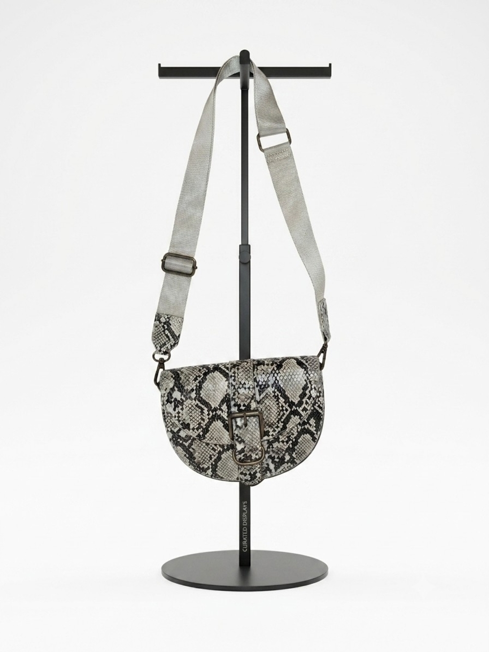 The Drop Helen Saddle Crossbody Bag Snake Print Black White NWT Purse